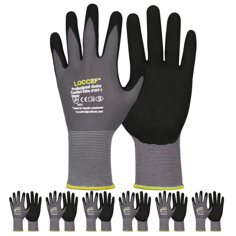 Work Gloves MicroFoam Nitrile Coated-6 Pairs,Seamless Knit Nylon Gloves,Gray Work gloves 8/M Grey 6-pairs
