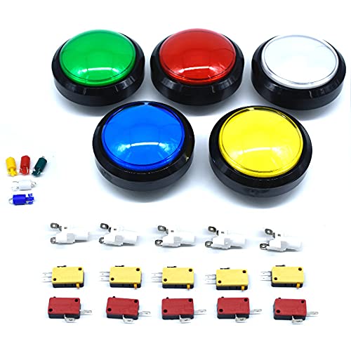Arcity 5 Pcs 100mm Arcade Push Button LED Dome Illuminated 4 Inches Convex with Microswitch for Jamma MAME Pop'n Music Game Machine Cabinet Console 5 Colors New Multicoloured A