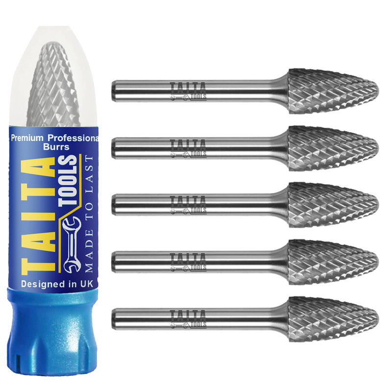 Carbide Burr 1/4" Shank, SF-3 Tungsten Double Cut Rotary Die Grinder Bits - Cutting Burrs for Milwaukee, Dewalt and Makita Die Grinder Accessories - Wood Carving Metal Working & Sturdy Storage Case