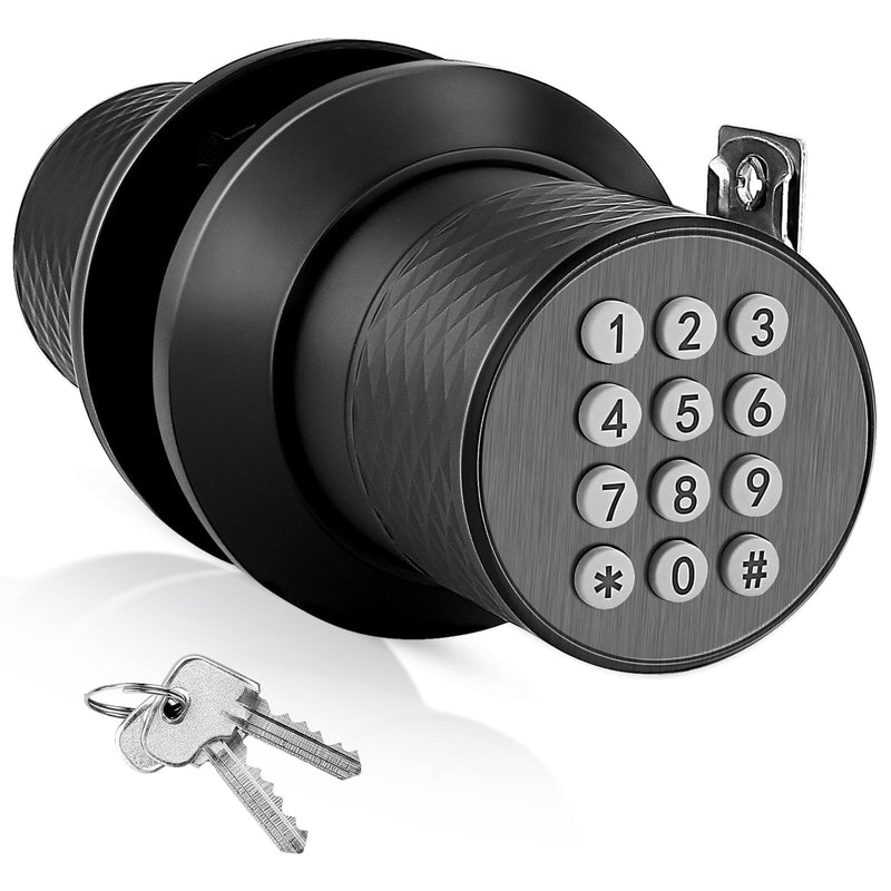 FITNATE Door Knob with Keypad,Digital Door Lock for Keyless Entry,Electronic Door Lock with Spare Keys,Auto Lock, Anti-Slip Handle, Easy to Install for Bedroom,Home and Office Black