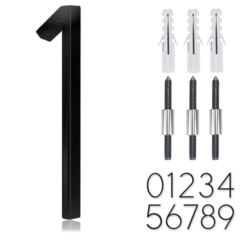 5" Stainless Steel Floating House Number, Metal Modern House Numbers, Garden Door Mailbox Decor Number with Nail Kit, Coated Black, 911 Visibility Signage (1) 1