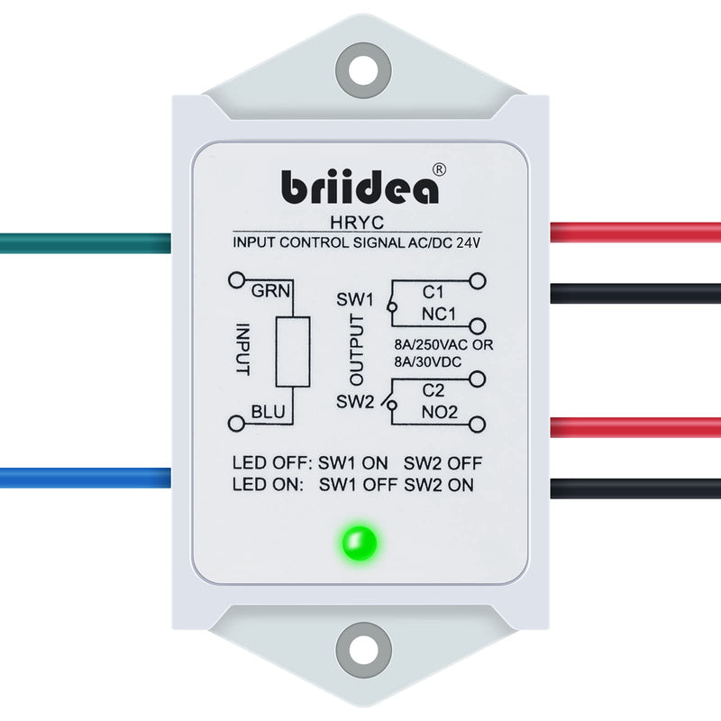 DPST 1NO 1NC 8Amp Power Relay Module, Briidea 24V AC/DC Power Relay Control Voltage, White AC/DC 24V