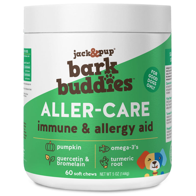 Jack&Pup Dog Allergy Chews - Bark Buddies Aller-Care Soft Chew Bites Itch Relief for Dogs & Allergy Support for Dogs - Dog Immune Supplement, Dog Skin Allergies Treatment and Anti Itch for Dogs 60ct 60 Chews - PawsPlanet Australia