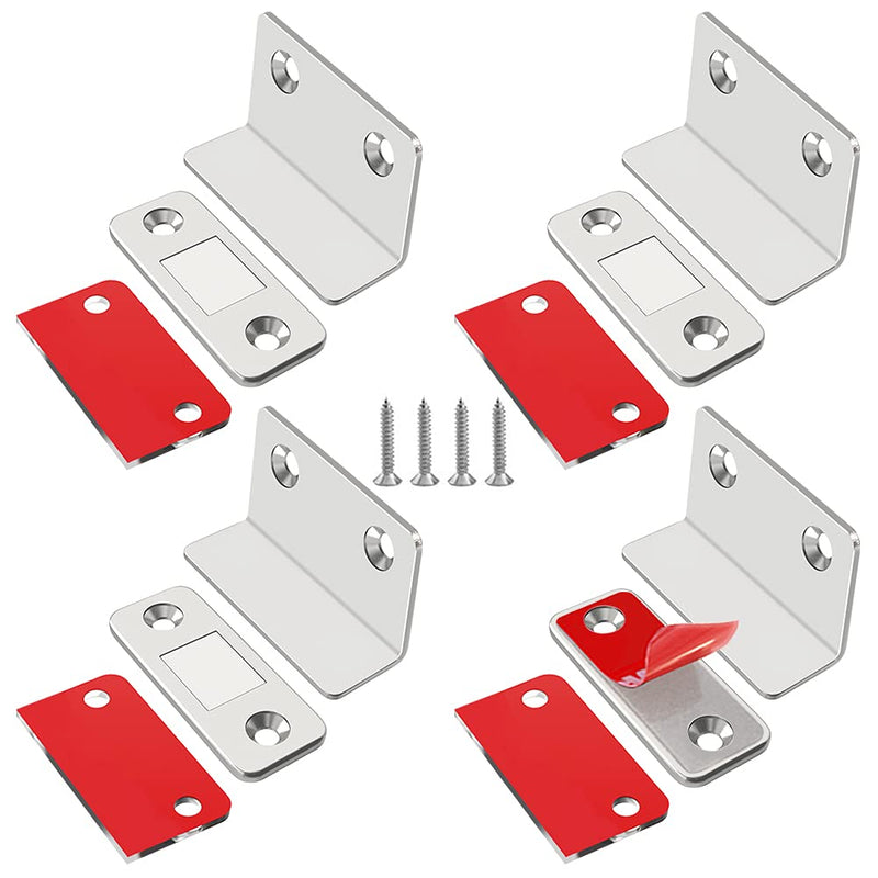Jiayi Cabinet Magnetic Catch 4 Pack Ultra Thin Door Magnet L-Shaped Drawer Magnets Adhesive Cabinet Magnet Closures for Kitchen Wardrobe Door Closing Magnetic Door Catch Closer Silver