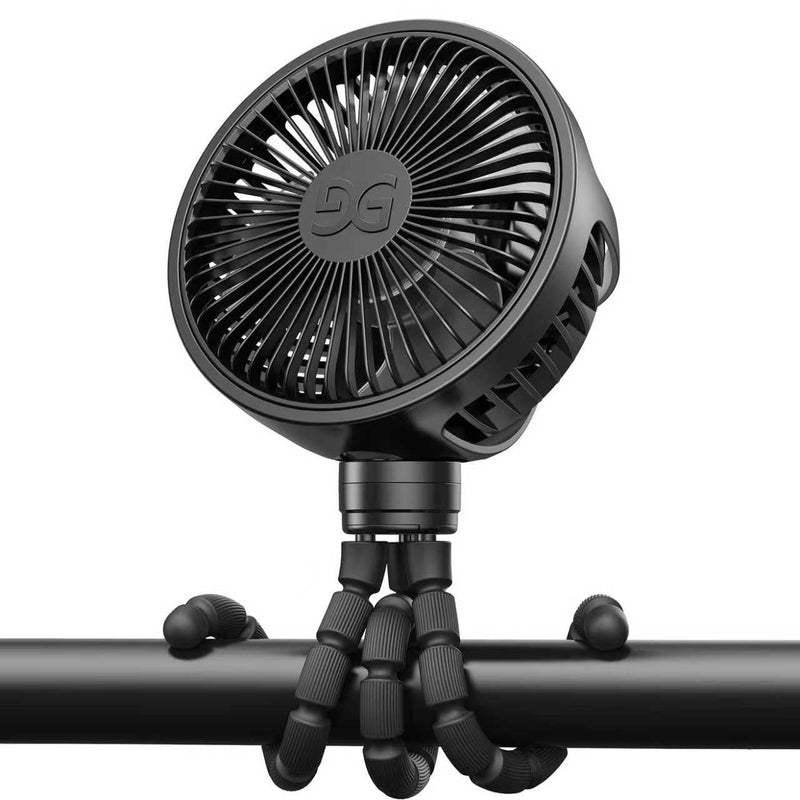 GUSGU Baby Stroller Fan with Clip, Rechargeable & Battery Operated Portable Fan with 16H Max Runtime, Hands Free 360° Adjustable Quiet Personal Fan for Travel, Car Seat, Crib, Trolley, Bedroom Black