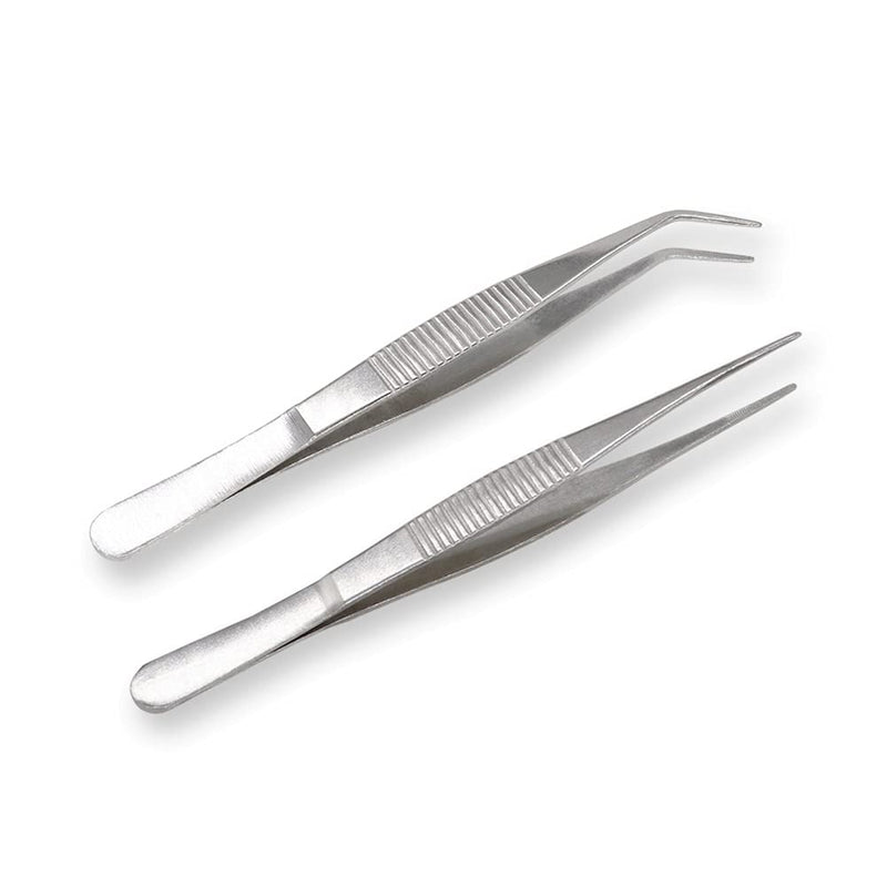 5-1/2 Inch Stainless Steel Tweezers with Straight and Curved Serrated Tip Multipurpose Forceps for Craft Repairing 2 Pack 5-1/2 Inch