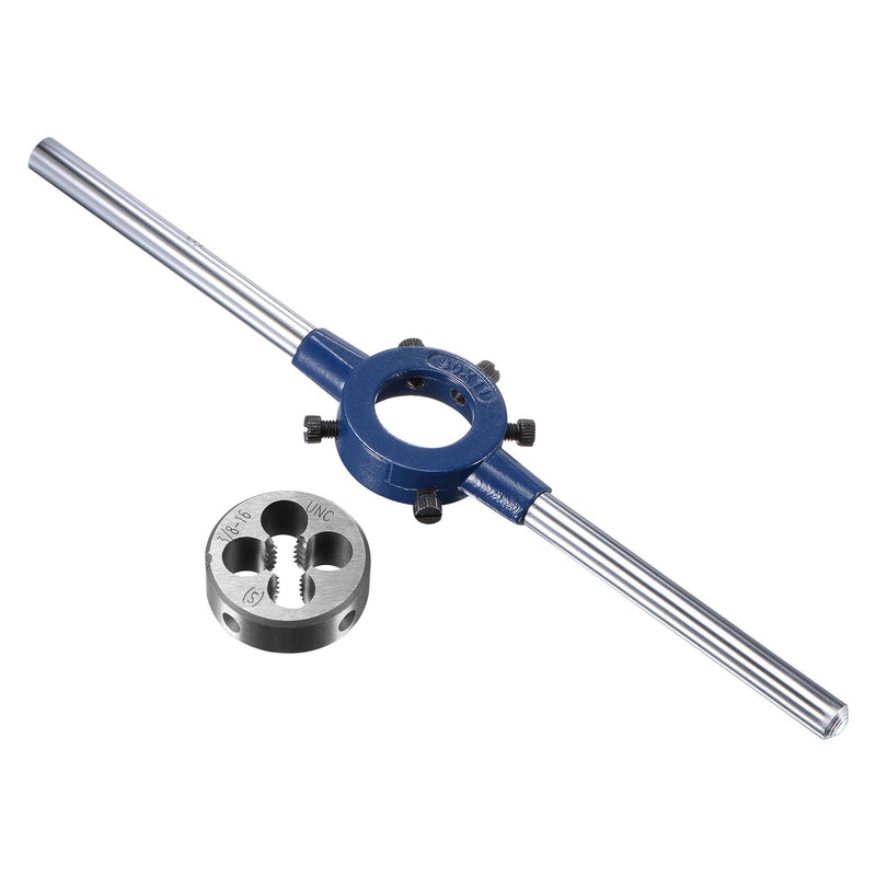 uxcell Round Die Stock Handle Wrench Set, 3/8-16 UNC Threading Die and 30mm Die Holder (Fits: 20mm-30mm OD Die / M9-M11 Thread Die) Adjustable for Bolt Thread Repair