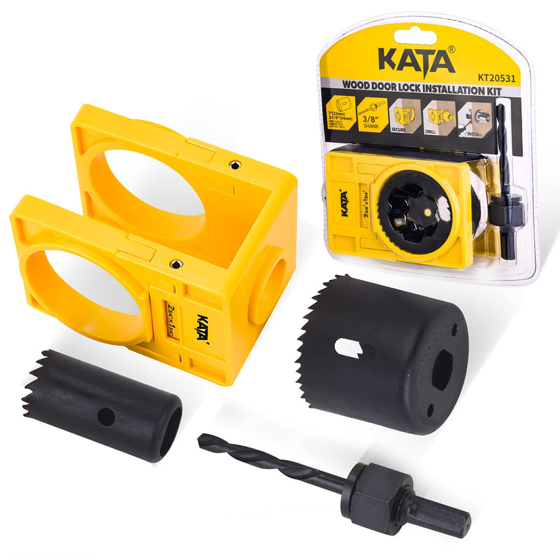 KATA 1-3/8" - 1-3/4" Door Lock Installation Kit for Wooden Doors with Guide Template, Door Lock Hole Saw, Carbon Steel Yellow - NewNest Australia