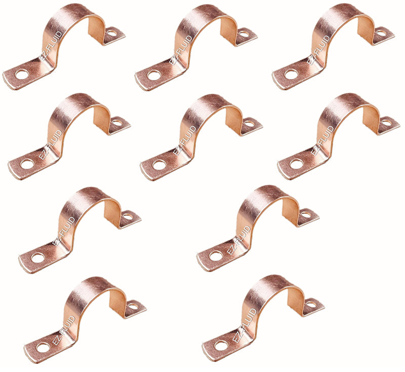 EZ-FLUID (10pcs) 1/2" Genuine Real Copper Pipe Strap Clamp Hanger with Two Holes,Plain Surface,Copper Clamps,Real Copper LF Pressure Copper Fitting for Residential,Commercial 10 1/2"
