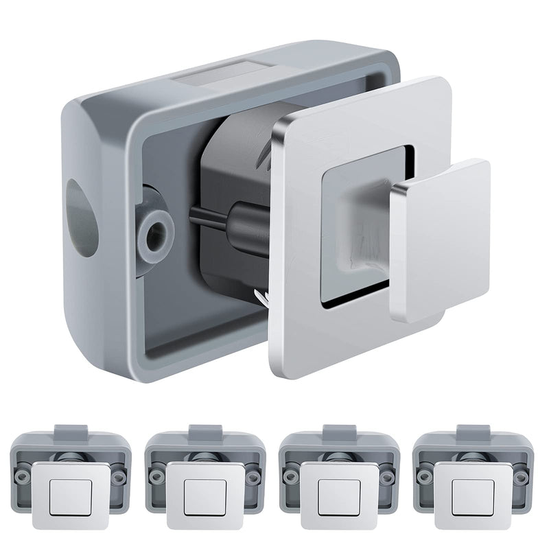 WELLUCK Keyless RV Push Cabinet Locks, Metal Push Button, 5 Packs Camper Cupboard Knob RV Compartment Latch Catches for Caravan Yacht Boat Motorhome Cabinet Drawer, Zinc Alloy Button & Solid Push Rod Push Button/5 Packs