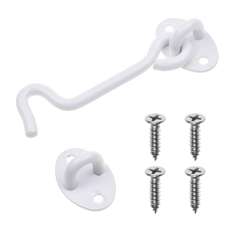 Eco-Fused 4-inch Heavy Duty Hook and Eye Latch - 1x Barn Door Lock (White), 4X Mounting Screws - Powder Coated Stainless Steel Hooks for Door, Windows, Sheds, Fences, Gates, Closets, Cabinets 1 set: 4 inch - White
