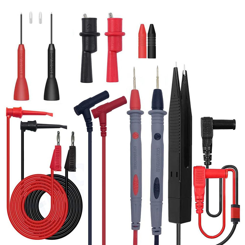 Multimeter Test Leads Set, Professional Leads Kit, Precision Sharp Probe Test Lead 1000V 20A Gold-Plated Probe Leads with Alligator Clips, Test Hooks, Test Probes Lead, Test Tweezer