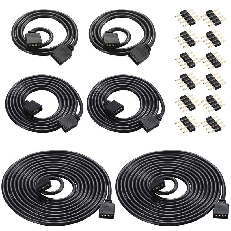 Honoson 6 Pieces 4 Pin RGB Extension Cable LED Strip Connector Cord Wire Cables Kit with 12 Pieces Pin Connector for 5050 3528 RGB LED Strip Light(1.6 FT, 3.3 FT, 6.6 FT,Black) Black 1.6 FT, 3.3 FT, 6.6 FT