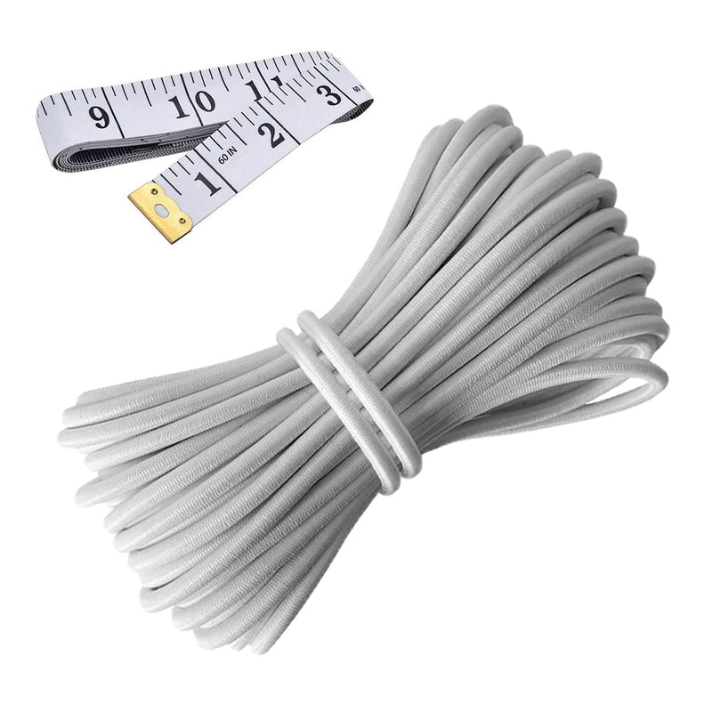 Elastic Cord 1/8 Inch (3MM) x 33FT, White Elastic String Bungee Shock Cord with Nylon Sleeve and Heavy Strength for Crafting DIY Sewing
