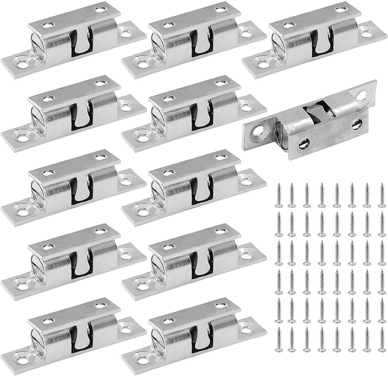 12Pcs 2"/ 50mm Double Ball Tension Roller Catch Latch, Solid Brass Hardware Fitting with Screws for Cabinet, Closet & Furniture Door, Chromium Plated 2"/ 50mm, 12 Pcs Silver