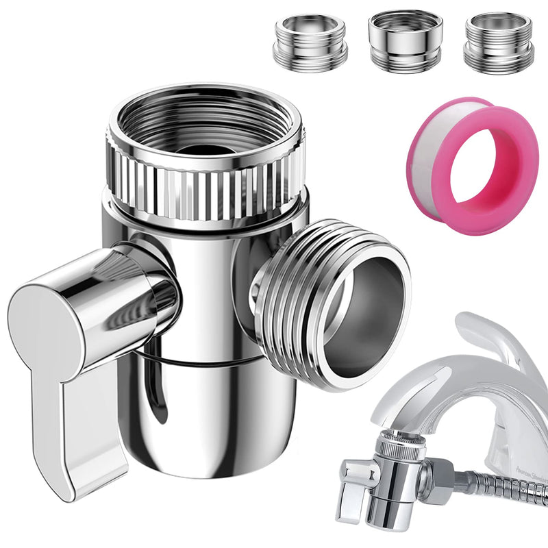 Faucet Diverter Valve with Aerator, 3-Way Diverter Valve for Hand Held Shower, Sink Faucet Splitter for Kitchen and Bathroom, with 55/64'', 15/16'', G1/2” Adapters Sliver with 3 Adapters