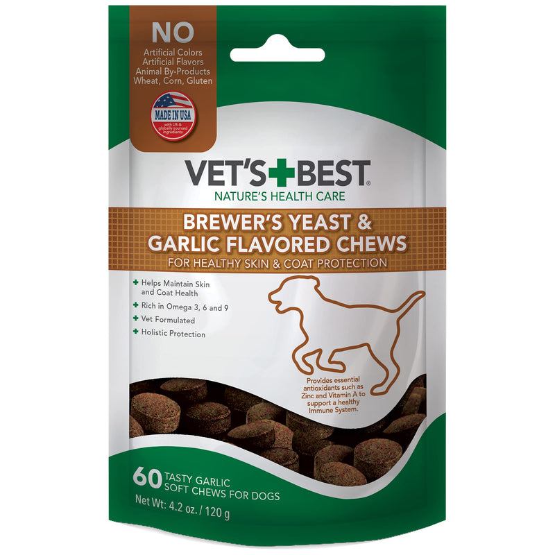Vet’s Best Brewer’s Yeast & Garlic Chews| Healthy Skin & Coat Protection for Dogs | Formulated with Veterinary Recommended Dosage | 60 Count - PawsPlanet Australia