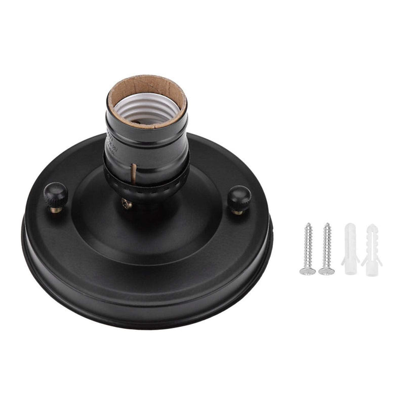 Lamp Holder, E26/E27 Retro Electroplating Iron Lamp Holder Industrial Decorative Lighting Screw Light Bulb Holder Base (Black) Black