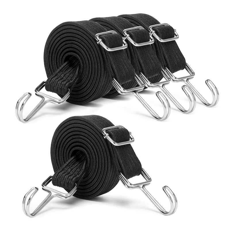 Black Adjustable Bungee Cords with Hooks Set,80" Long Flat Heavy Duty Elasticity Straps,with Length Adjustment Metal Buckle Luggage Elastic Rope,for Moving Heavy Duty Cargo (4 Pack) Black