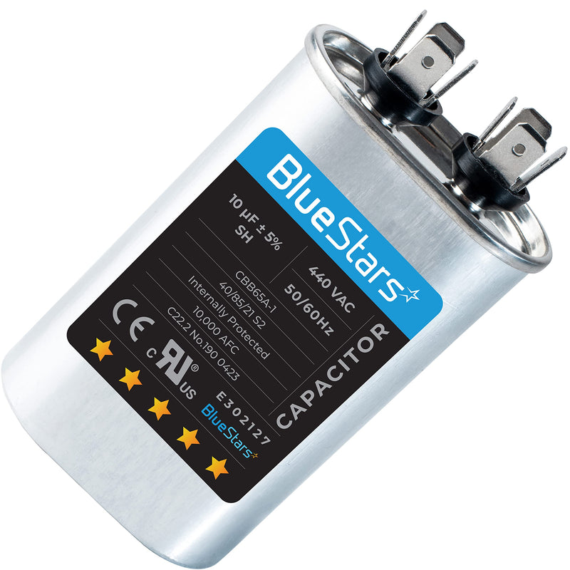 BlueStars Upgraded Version 10 uF MFD ±5% 370/440V CBB65 Oval Run Start Capacitor Replacement Part - Fit for AC Motor Run or Fan Start and Cool or Heat Pump Air Conditioner - Lifetime Up to 30.000 hrs 10 MFD