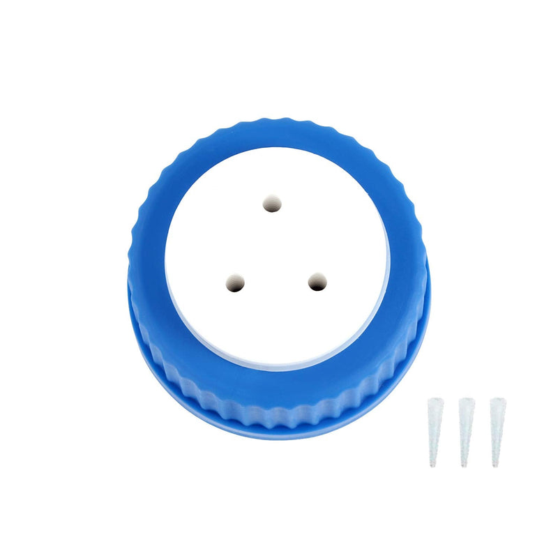 Blue GL45 Safety Filling Cap with One Hole for Glass Bottles, 1/8 Inch OD Tubing, Complete Kit (4, 3-Port)