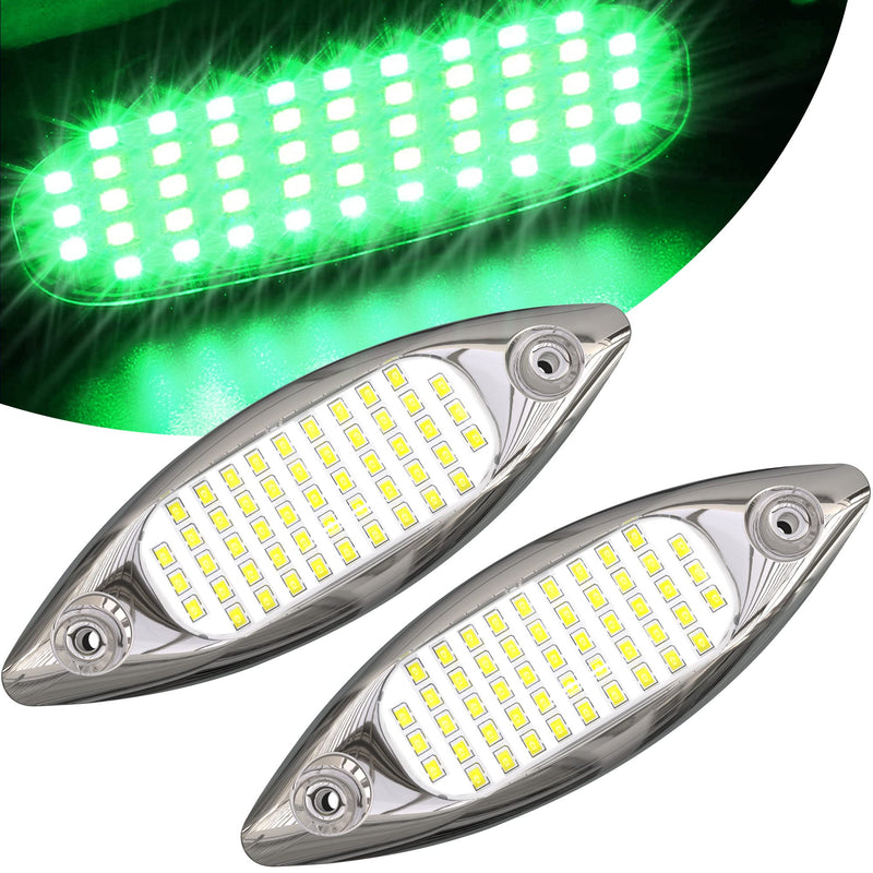 HUSUKU 5.6" Marine Courtesy Indicator Lights, SOOP3 P3-1 51LED 1800LM IP68 Shuttle Type Boat LED Transom Light Surface Mount for Yacht Pontoon Kayak Stern Deck Cabin Fishing (2 x Green lights)