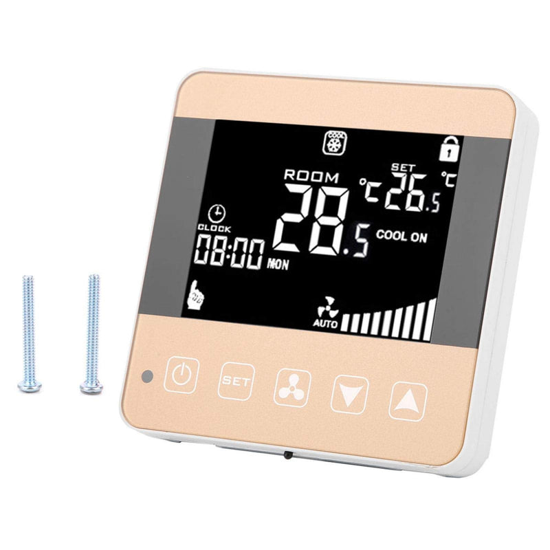Digital Fan Coil Thermostat for Central AC - Smart Programmable Temperature Controller with LCD Display (5-35°C Range) - 4 Speed Modes, Universal for HVAC Systems (AC200-240V) General Type