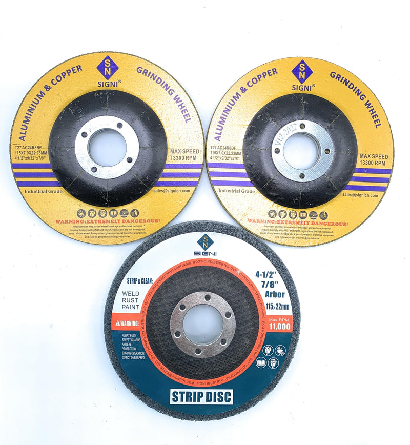 SIGNI Aluminum Grinding and Polishing Set, 4-1/2" Diameter, 7/8" Arbor, Silicon Carbide & Nylon Wheels, Compatible with Angle Grinder