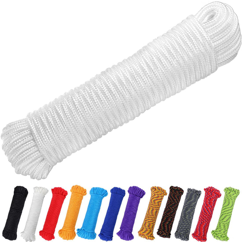 PerkHomy 90 ft 1/4 inch (7mm) Nylon Poly Rope Flag Pole Polypropylene Clothes Line Camping Utility Good for Tie Pull Swing Climb Knot (White) White 1/4" x 90'