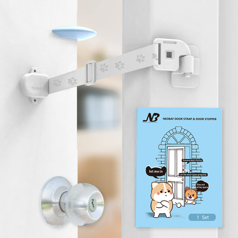 Adjustable Door Strap and Latch, Damage-Free Cat Door Latch to Keep Dog Out of Litter Box, Economical Alternative of Pet Gates, Basic with Stopper 1 Pack