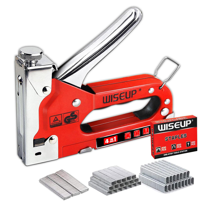 Upholstery Staple Gun for Wood Heavy Duty with Staples,4 in 1 Manual Power Adjustment Brad Nail Stapler Gun for Wood,Craft,Wire,Cable,Fabric,Furniture,DIY (4 in 1 Basic kit) WP120201