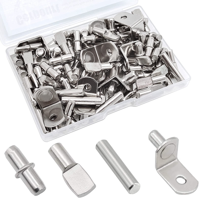 104Pcs Shelf Pins Kit,4 Styles Nickel Plated Shelf Support Pegs,Bookshelf Pegs for Shelves,Cabinet Shelf Bracket Pegs Shelf Pins Holders for Kitchen Furniture & Closet ( 5mm & 1/4inch ) 4 Style-Silver-104 Pcs
