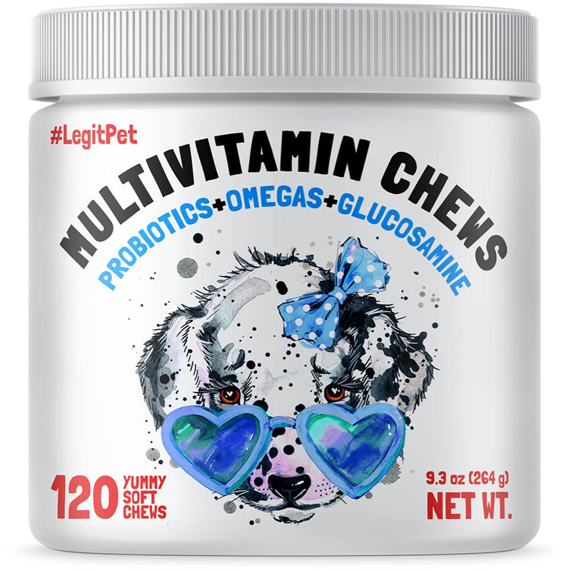 Dog Vitamins - 120 Multivitamins Chews w/Glucosamine Chondroitin, Probiotics Digestive Enzymes and Omegas - Supplement for Overall Health - Joint Support, Immune Health, Skin and Heart Health - PawsPlanet Australia