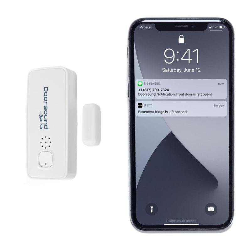 Doorsound - Freezer Refrigerator Door Left Open Alarm with Text Notification alerts, Phone Notifications, Adjustable time delay and Volume, Chime, Close Door Reminder | no hub | no Subscription main white