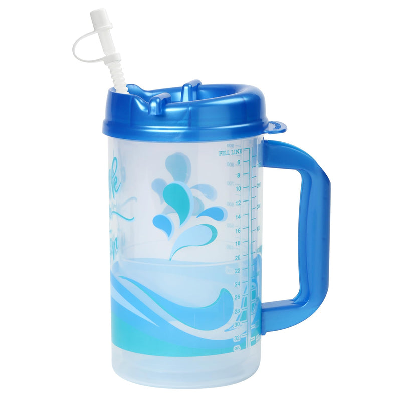Plum Hill Drink More Water Plastic Tracking Hospital Mug With Measurements, Water Cup with Straw, 32 Oz Hospital Cup with Lid and Straw, Hospital Water Bottle with Straw (Pearl Blue) Pearl Blue