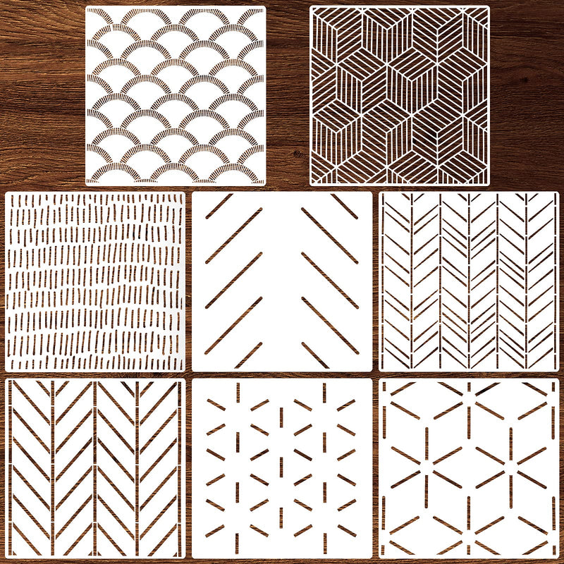 8 Pieces 12 x 12 Inch Herringbone Geometric Wall Modern Stencils Decor Reusable Film Decorative for Painting, Walls, Pattern (Simple Style)