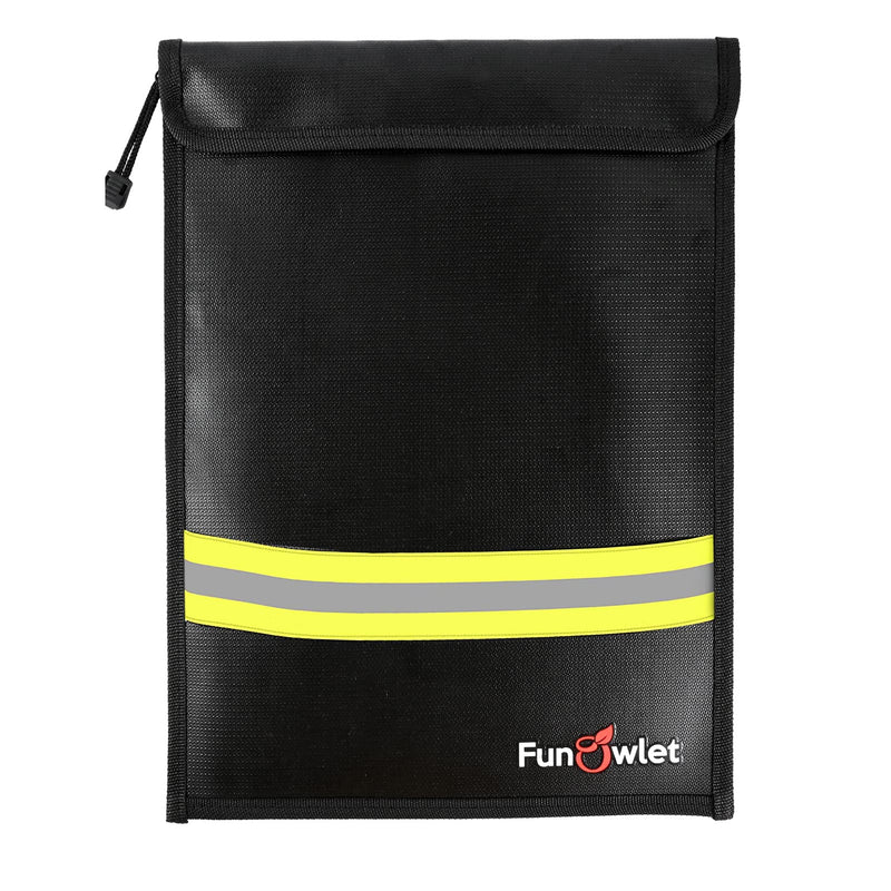Fireproof Waterproof Money Document Bag - 15" x 11" Upgraded Zipper Bags, Fire & Water Resistant Storage Organizer Pouch for A4 A5 Documents Holder,File,Cash,Jewelry,Passport,Tablet,Laptop (Black) Black