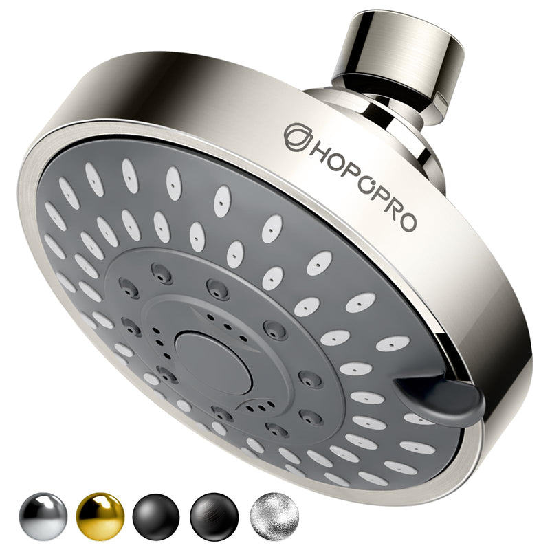 HOPOPRO 5-Mode High Pressure Shower Head - The Washington Post, NBC News, Today TV Show Recommended - High Flow Fixed Showerheads (4 Inch Brushed Nickel) 4 Inch Modern