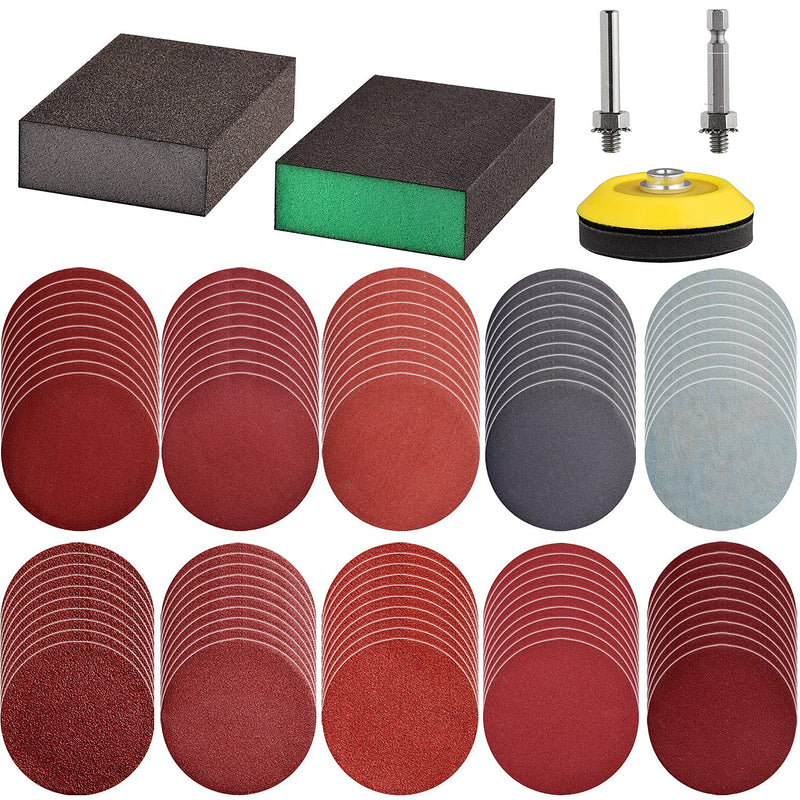 100pcs 3inch Sanding Discs Pad with 2Pcs Sanding Sponge Buffing Blocks Variety Kit for Drill Grinder Rotary Tools Attachment with 1/4" Shanks, Sanding Pads Includes 80-3000 Grit 3in 104Pack