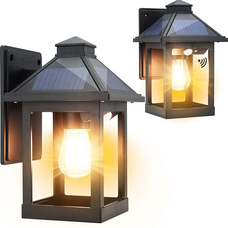 2 Pack Solar Wall Lanterns Outdoor with 3 Modes, Dusk to Dawn Motion Sensor LED Sconce Lights IP65 Waterproof, Exterior Front Porch Security Lamps Wall Mount Patio Fence Garage Decorative Black (2 Pack)