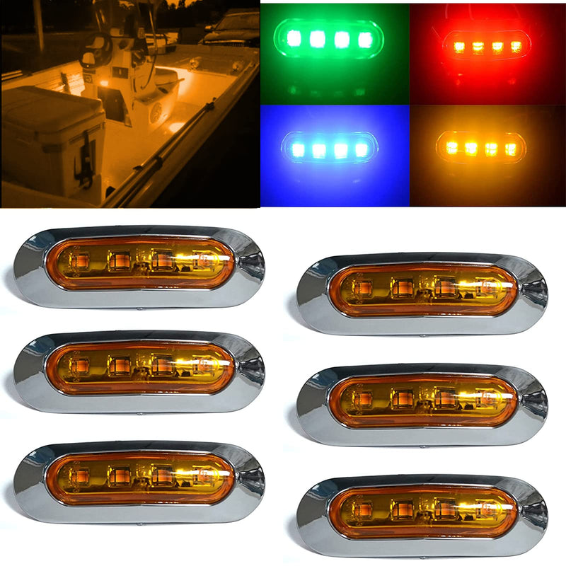3.8" 6pcs Yellow Boat Marine Lights Waterproof, LED Interior Navigation Cockpit Transom Decoration and Deck Light for Kayak Yacht Pontoon