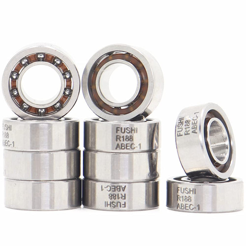 R188 Open Deep Groove Ball Bearing, 1/4"mmx1/2"mmx3/16"mm Fidget Spinner Bearing with Nylon Caged (10 PCS)