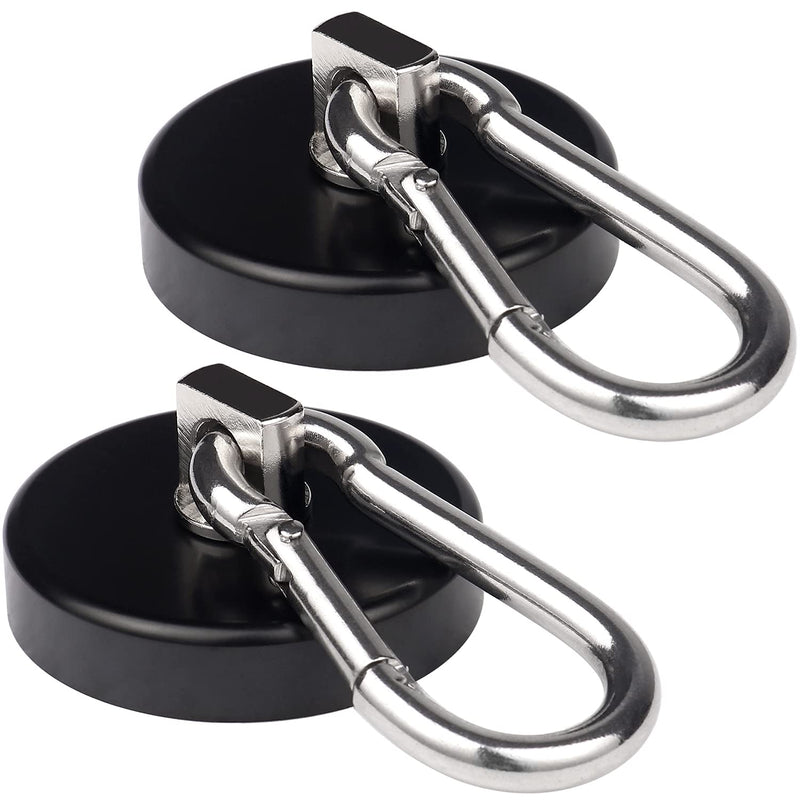 Magnetic Hooks 170lbs Heavy Duty Black Magnet Hooks with Swiveling Carabiner for Hanging Refrigerator Strong Large Neodymium Magnet (170LBS-2PACK-BLACK) 170LBS-2PACK