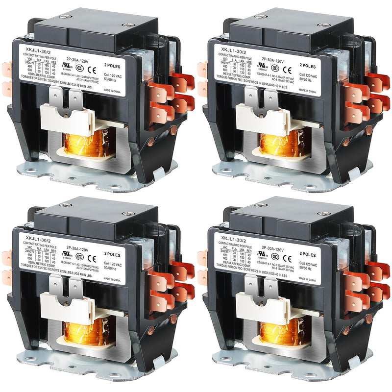 Dreyoo 1 Pack Carrier HVAC Motor Contactor, 120V 30 Amp Coil 2 Pole Replacement Relays Compatible with C230B, Air Conditioner, Heat Pump, Refrigeration Systems