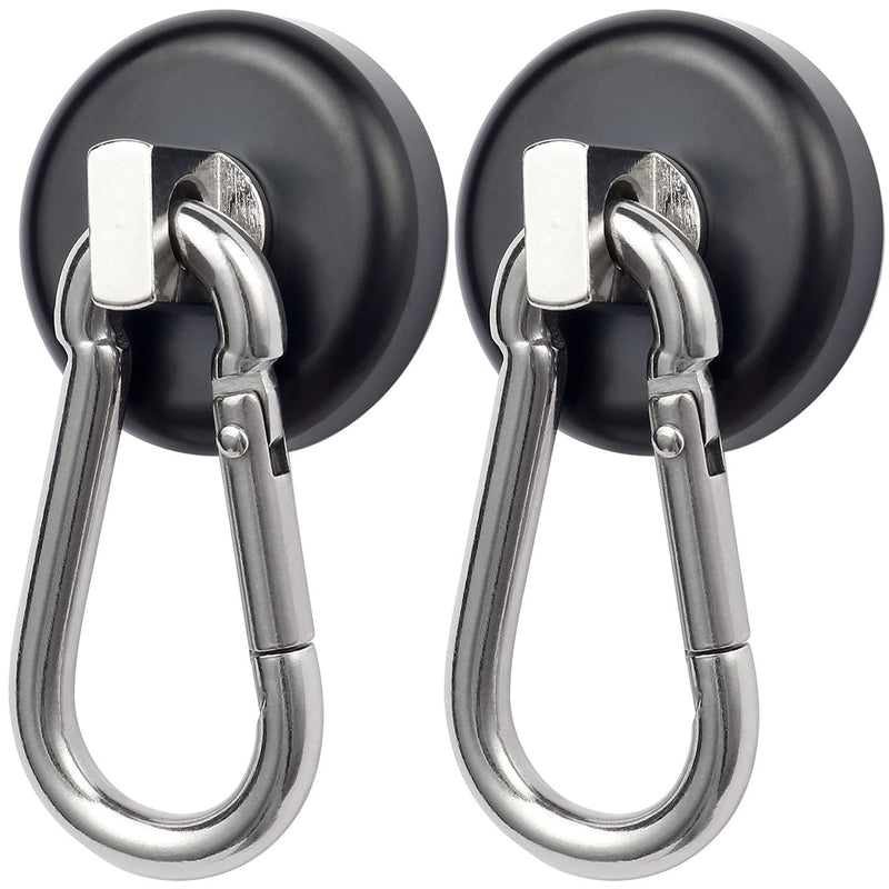 Magnetic Hooks 100lbs Black Magnet Hooks with Swiveling Carabiner for Hanging Refrigerator Strong Large Neodymium Magnet (100LBS-2PACK-BLACK) 100LBS-2PACK
