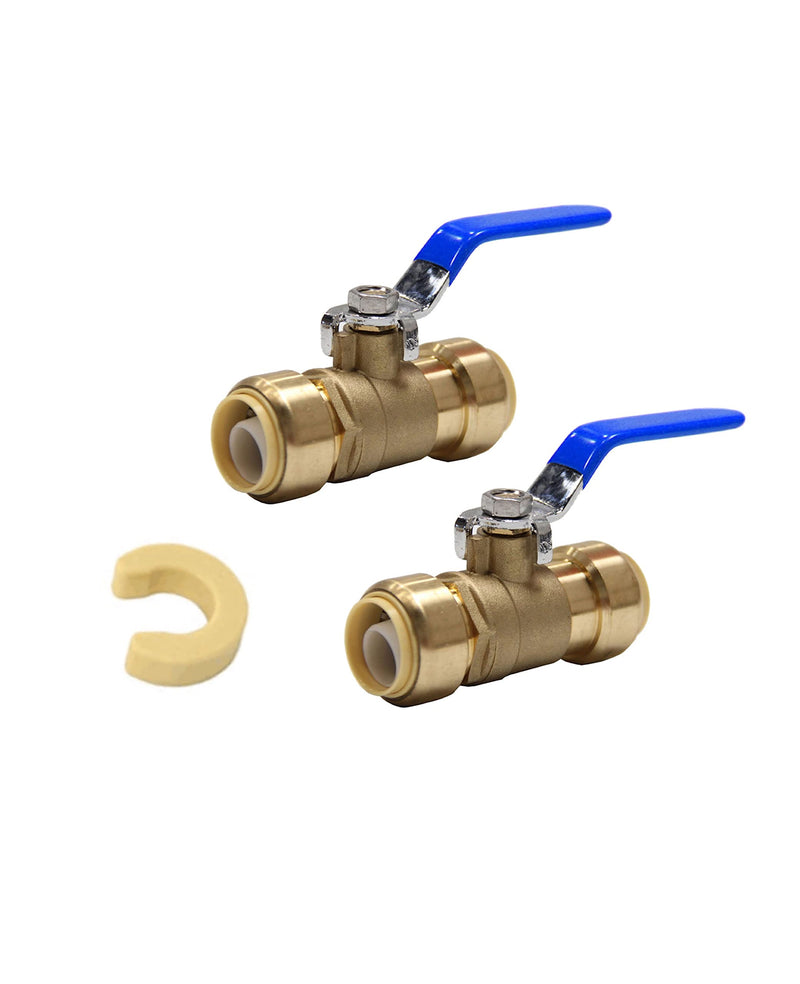 (Pack of 2) EFIELD 3/4 Inch Push-Fit Full Port Ball Valve with a Disconnect Clip Tool Blue (Pack of 2）