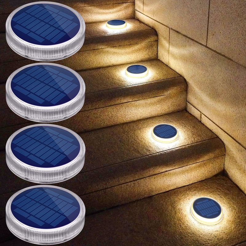 YiLaie Solar Step Lights Outdoor Waterproof, Warm White Stair Lights Solar Powered for Steps Deck Stair Yard Pathway (4 Pack) 4 Pack-Round