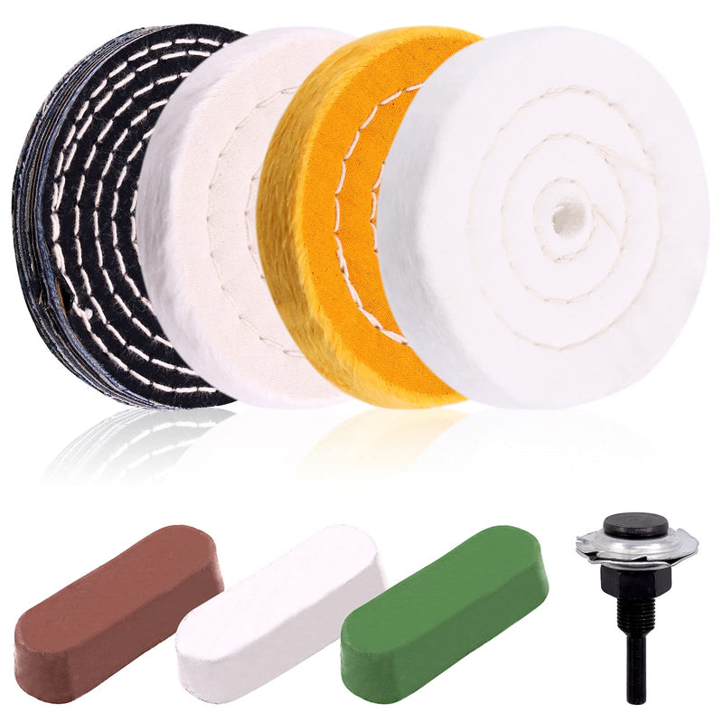 Keadic 8Pcs 4inch Buffing Polishing Wheel Kit Includes Polishing Compounds, Buffer Wheels for Polishing and 1/2" Arbor Hole, Polishing Pad Buffing Wheel Kit, Buffing Wheel for Bench Grinder 4'' Buffering wheel Kit