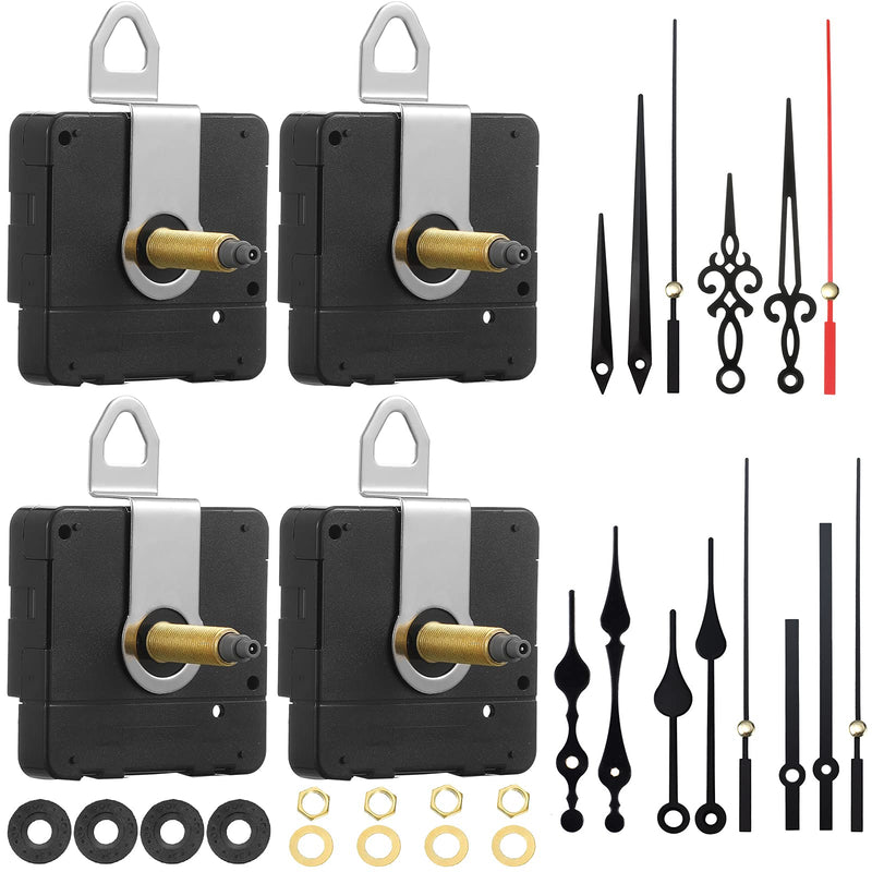 Clock Movement Mechanism with 5 Different Pairs of Hands, High Torque Long Shaft Clock Movement Quartz Repair Parts Replacement with Hook and Paster, 32 Mm/ 1.26 Inches (4 Pieces) 4