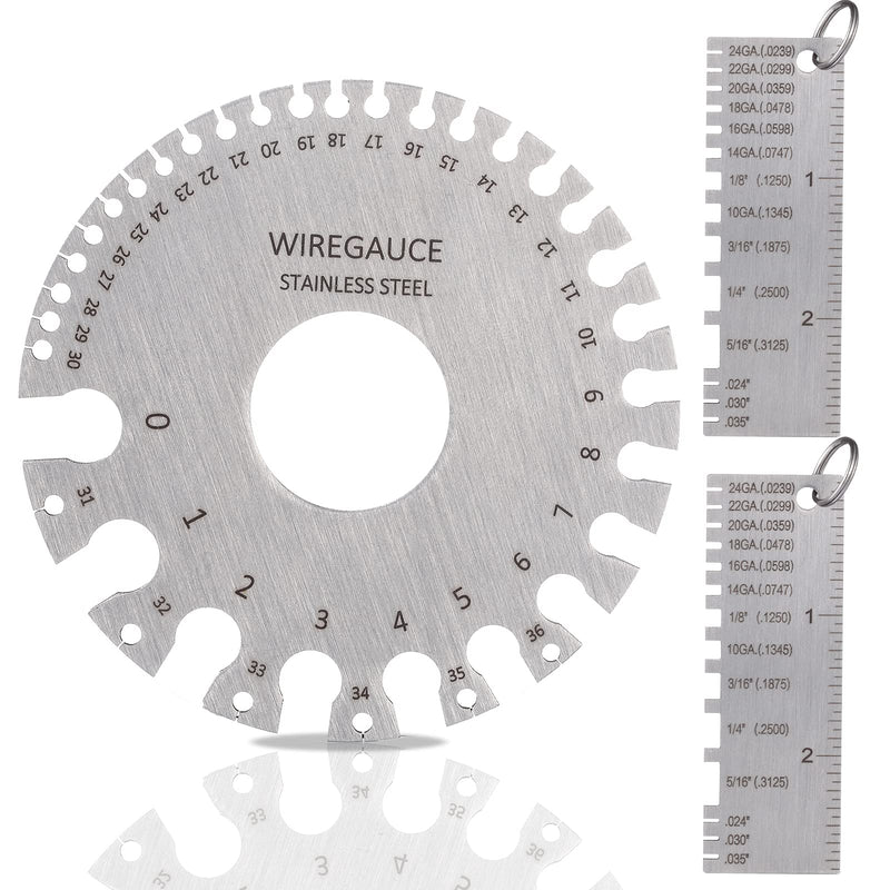 Metal Sheet Thickness Gauge & Dual-Sided Round Metal Sheet Gauge - Wire Gauge Measurement Tool Stainless Steel Welding Gage Material Wire Thickness Gage (Set of 3)